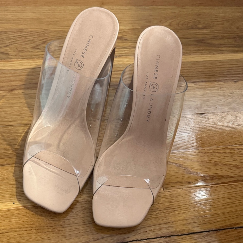 Chinese Laundry Nude Clear-Strap square toe Mules size 9 NEW